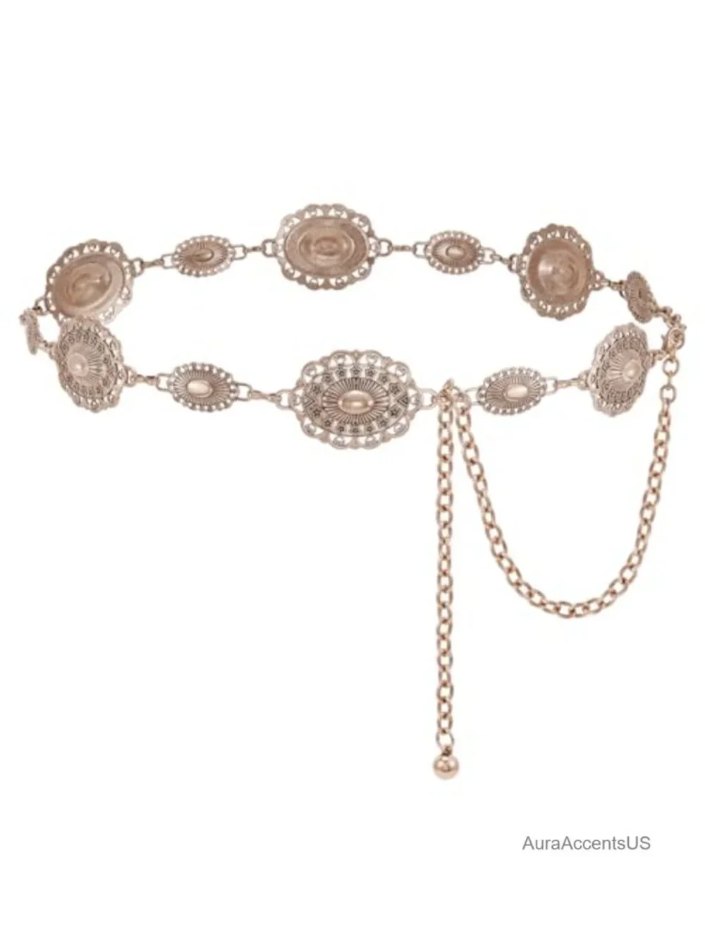 Western Metal Chain Belt Concho Cowgirl Waist Link for Jeans Dresses Concert